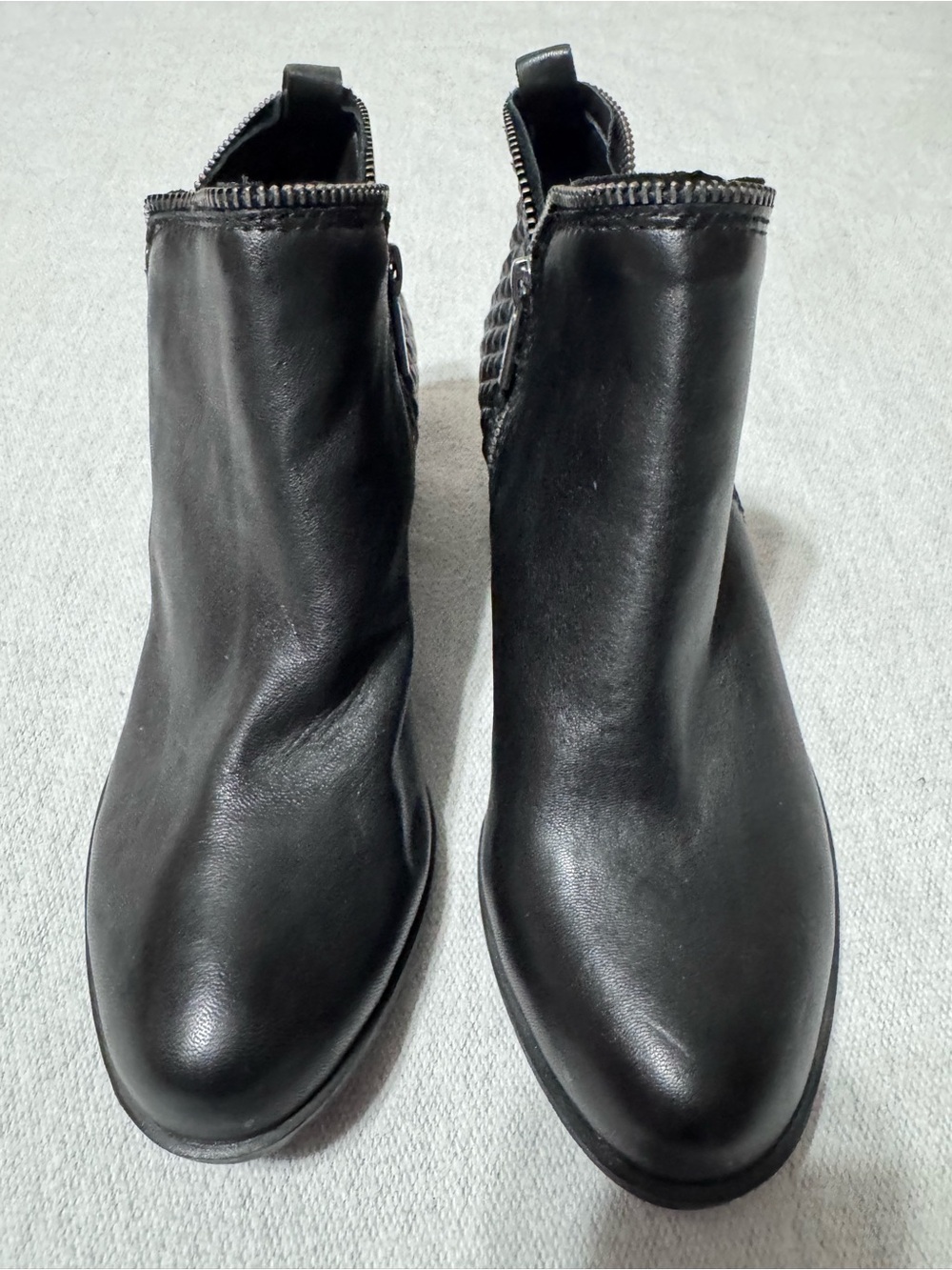 Lucky Brand Black Leather Ankle Booties with Woven Side Panel